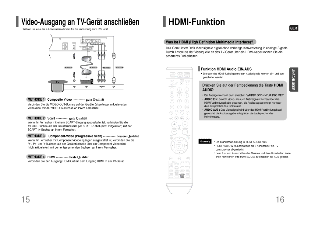 Samsung HT-THQ25R/ELS manual HDMI-Funktion, Was ist Hdmi High Definition Multimedia Interface?, Funktion Hdmi Audio EIN/AUS 