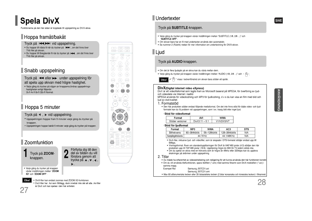 Samsung HT-THQ25R/ELS, HT-THQ22R/ELS manual Spela DivX 