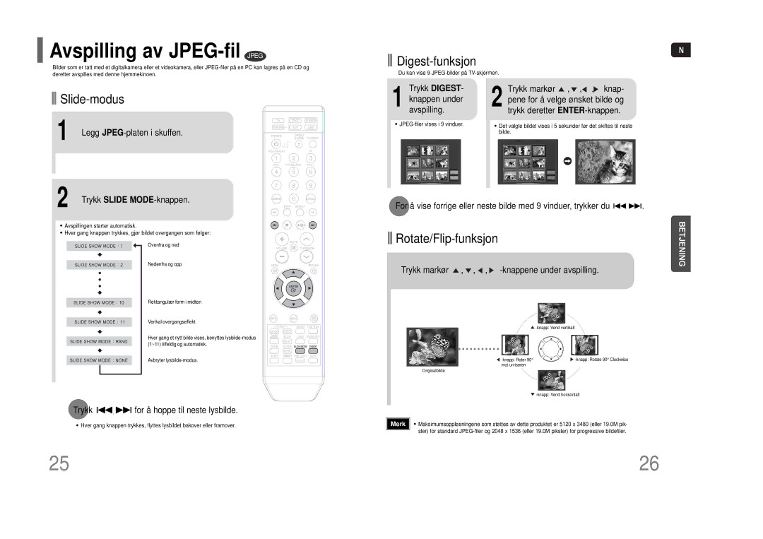 Samsung HT-THQ22R/ELS, HT-THQ25R/ELS manual Avspilling av JPEG-fil Jpeg, Slide-modus 