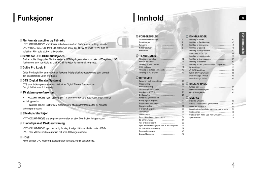 Samsung HT-THQ25R/ELS, HT-THQ22R/ELS manual Funksjoner 