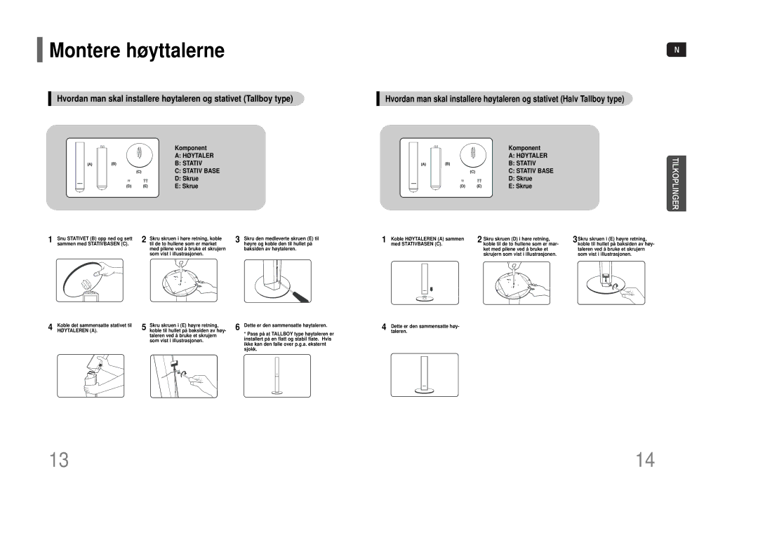 Samsung HT-THQ22R/ELS, HT-THQ25R/ELS manual Montere høyttalerne, Høytaleren a 