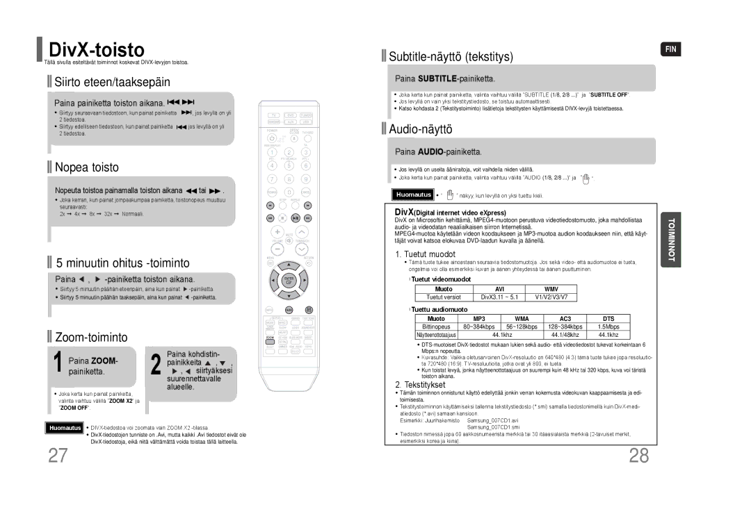 Samsung HT-THQ25R/ELS, HT-THQ22R/ELS manual DivX-toisto 