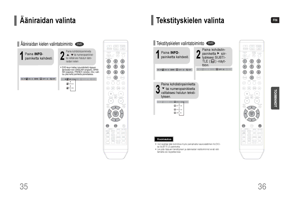 Samsung HT-THQ25R/ELS, HT-THQ22R/ELS manual Tekstityskielen valinta, Paina INFO- painiketta kahdesti 