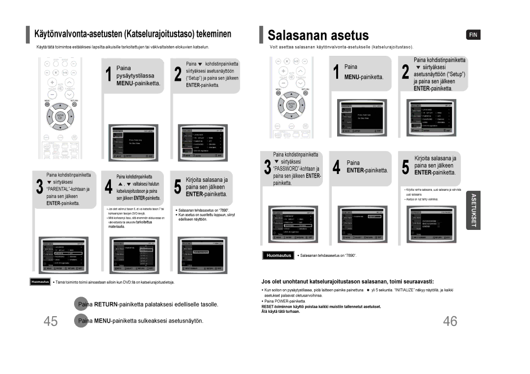 Samsung HT-THQ22R/ELS, HT-THQ25R/ELS manual Käytönvalvonta-asetusten Katselurajoitustaso tekeminen 