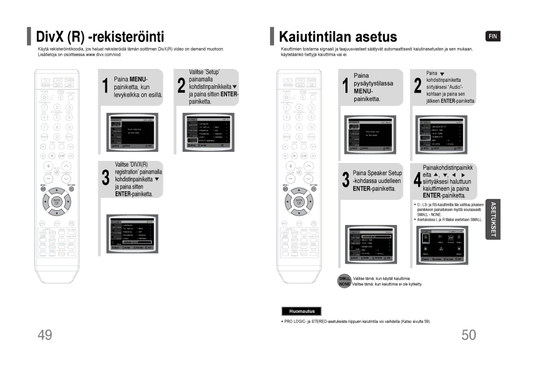 Samsung HT-THQ22R/ELS, HT-THQ25R/ELS manual Kaiutintilan asetus, Menu 