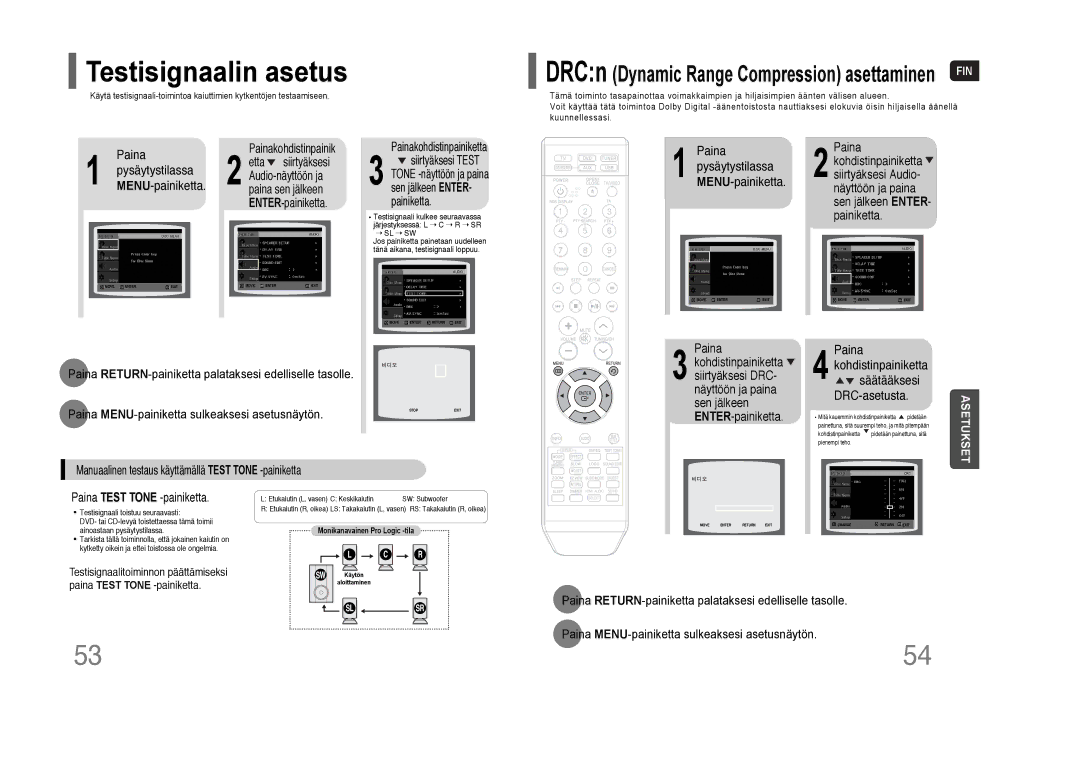 Samsung HT-THQ22R/ELS, HT-THQ25R/ELS manual Testisignaalin asetus, DRC-asetusta 