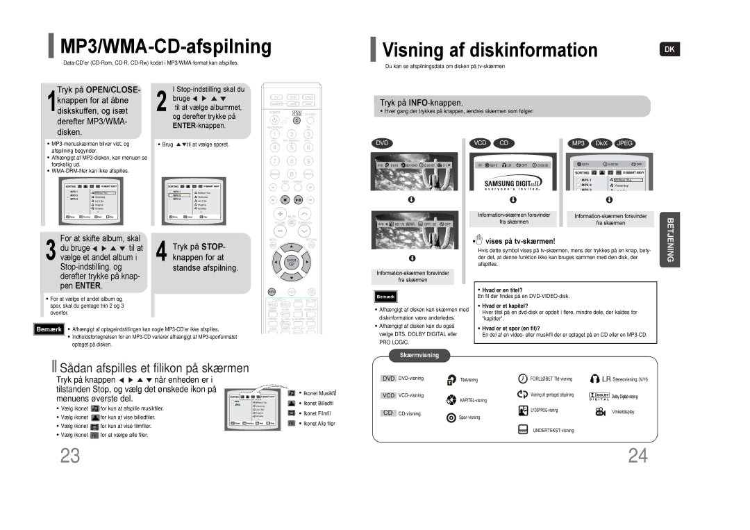 Samsung HT-THQ25R/ELS, HT-THQ22R/ELS manual MP3/WMA-CD-afspilning, Visning af diskinformation, Tryk på OPEN/CLOSE 