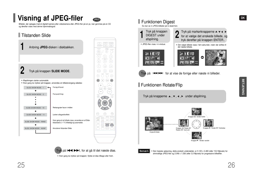 Samsung HT-THQ22R/ELS, HT-THQ25R/ELS manual Visning af JPEG-filer 