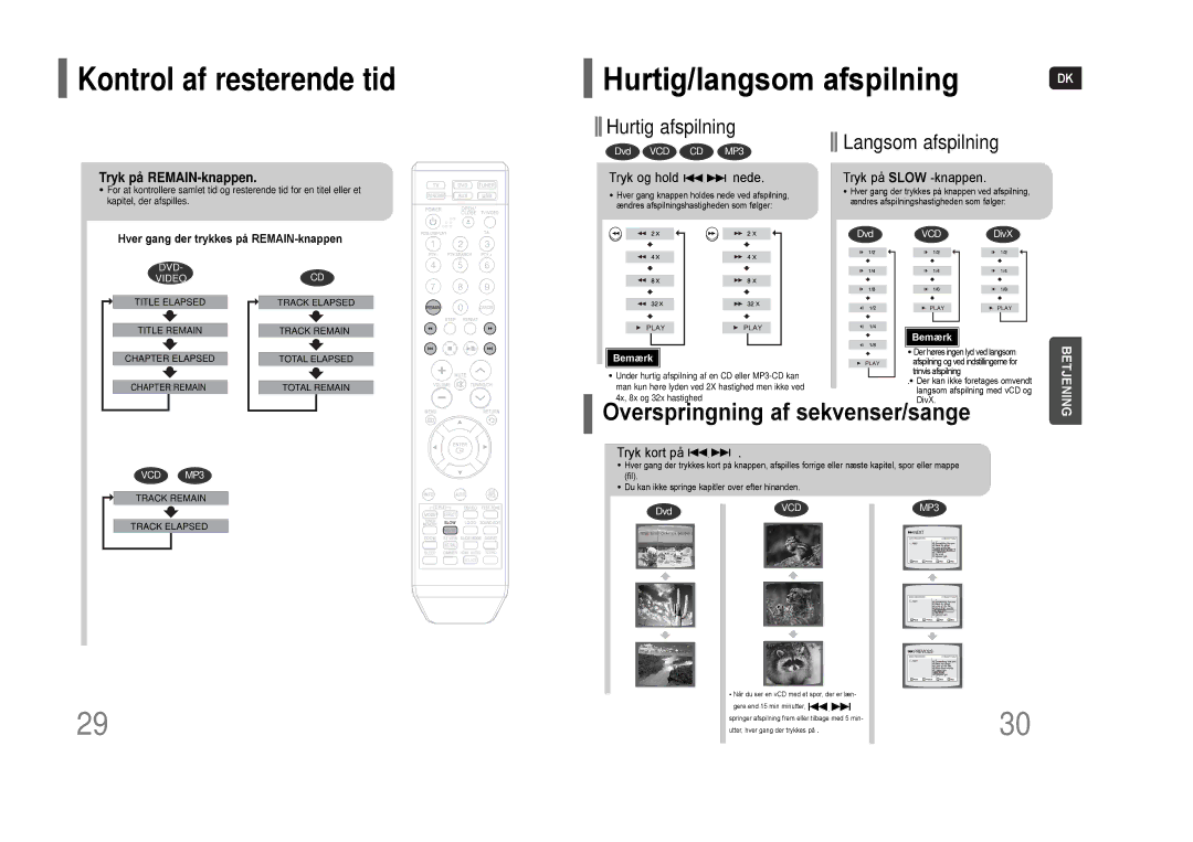 Samsung HT-THQ22R/ELS, HT-THQ25R/ELS Hurtig/langsom afspilning, Tryk og hold nede, Tryk på Slow -knappen, Tryk kort på 