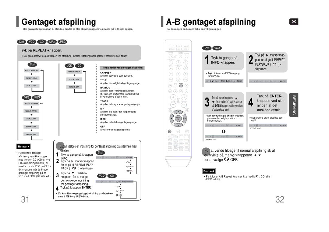 Samsung HT-THQ25R/ELS, HT-THQ22R/ELS manual Gentaget afspilning, Tryk på REPEAT-knappen, Tryk to gange på, INFO-knappen 