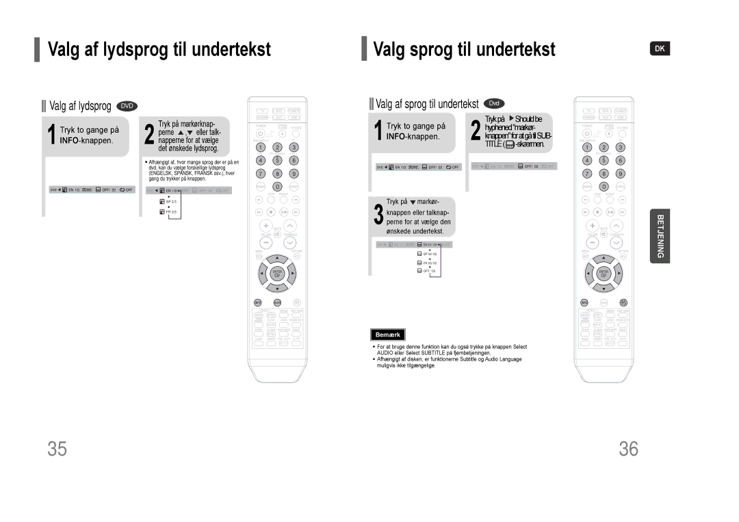 Samsung HT-THQ25R/ELS manual Valg af lydsprog til undertekst Valg sprog til undertekst, Tryk to gange på INFO-knappen 