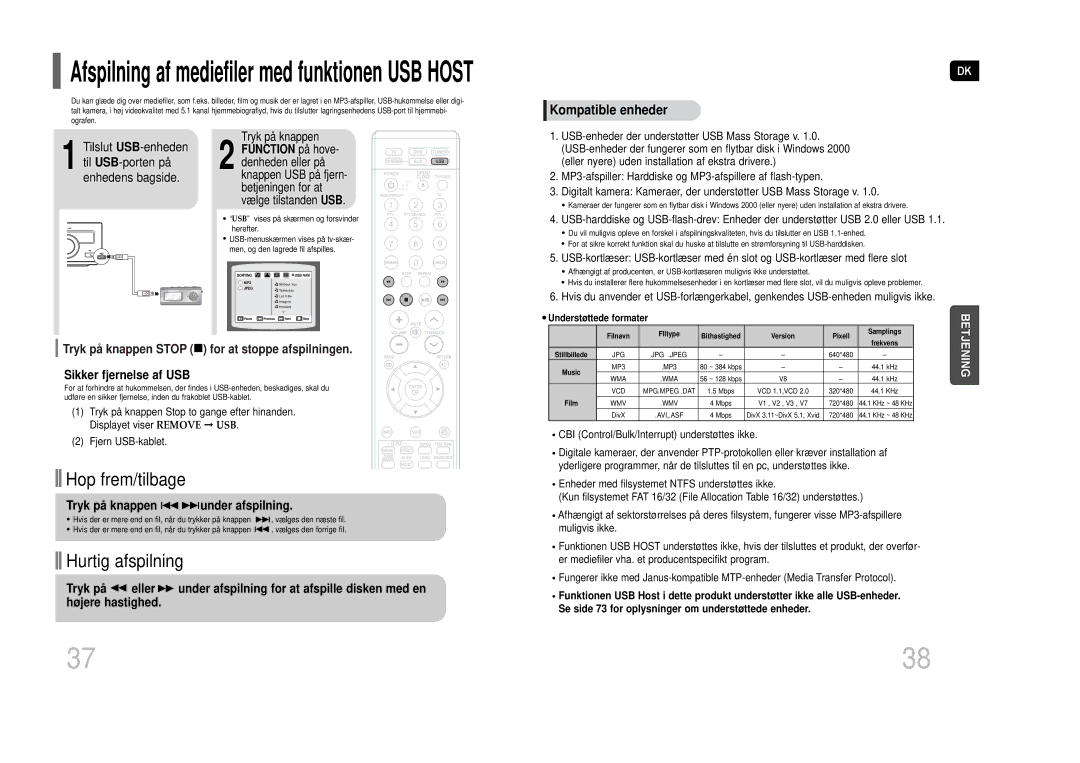 Samsung HT-THQ22R/ELS, HT-THQ25R/ELS manual Afspilning af mediefiler med funktionen USB Host 