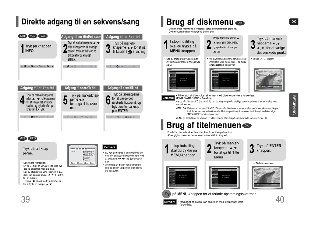 Samsung HT-THQ25R/ELS, HT-THQ22R/ELS manual Brug af diskmenu Dvd, Brug af titelmenuen Dvd 