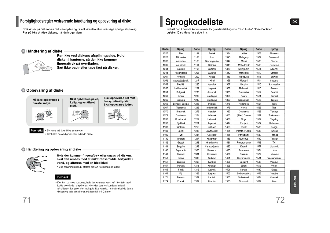 Samsung HT-THQ25R/ELS, HT-THQ22R/ELS manual Håndtering af diske, Håndtering og opbevaring af diske 