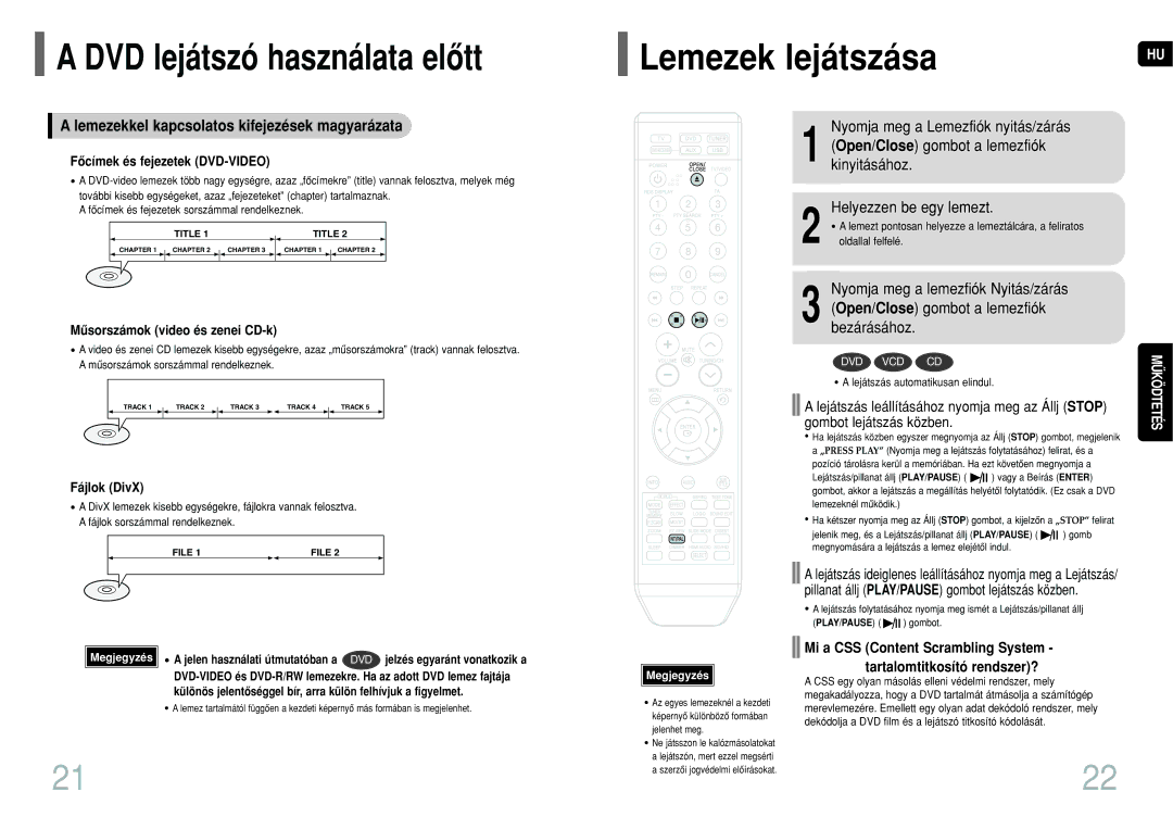 Samsung HT-THQ22R/ELS DVD lejátszó használata elôtt, Lemezek lejátszása, Lemezekkel kapcsolatos kifejezések magyarázata 