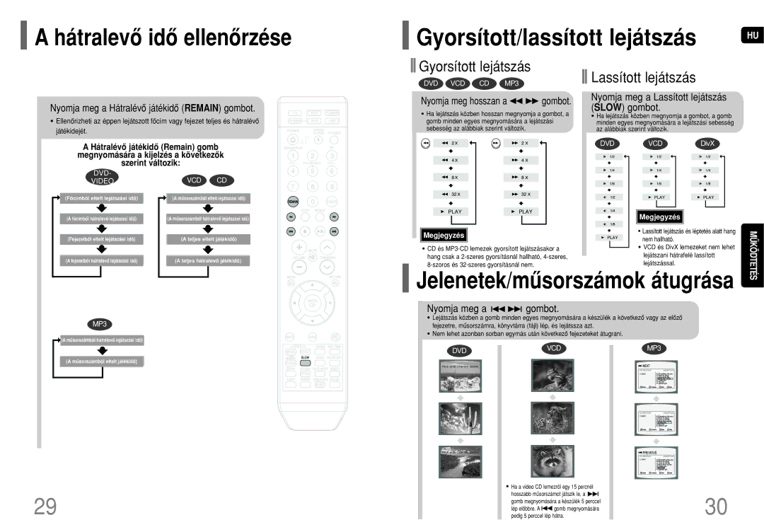 Samsung HT-THQ22R/ELS, HT-THQ25R/ELS manual Hátralevô idô ellenôrzése Gyorsított/lassított lejátszás, Nyomja meg a gombot 