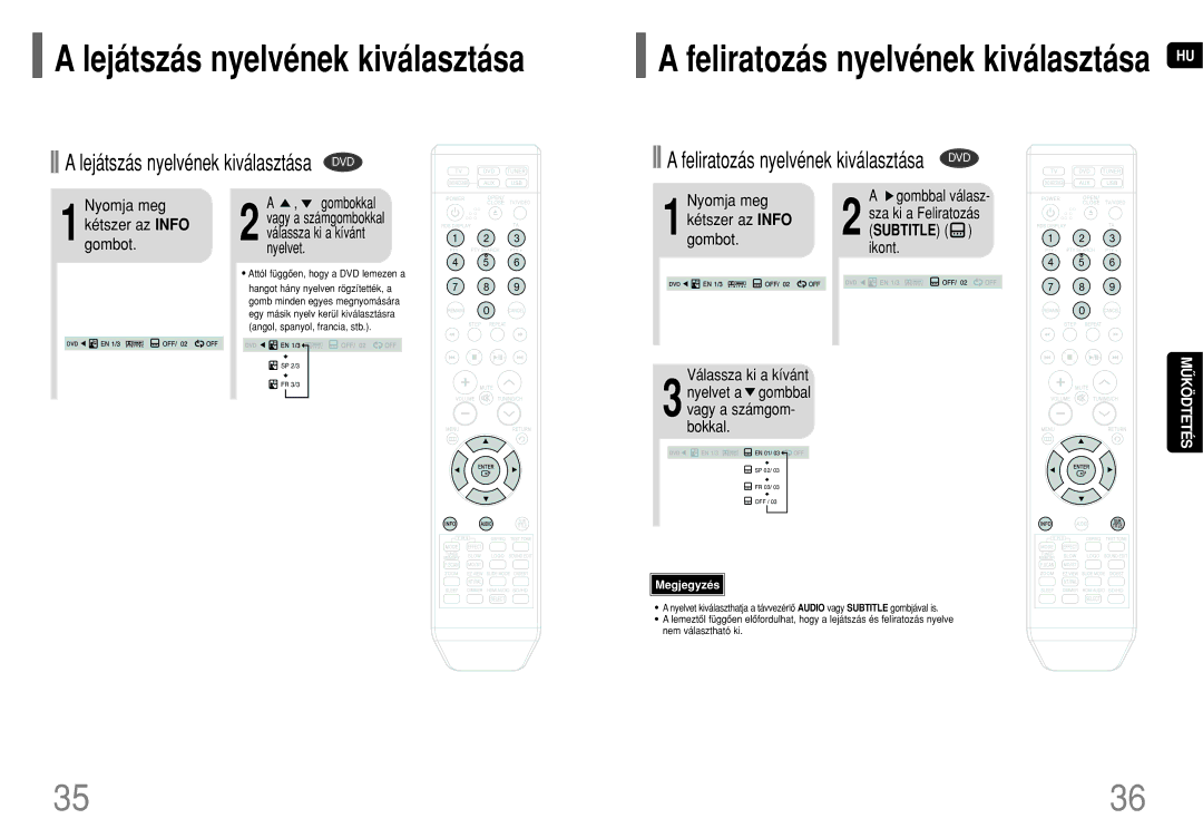 Samsung HT-THQ25R/ELS, HT-THQ22R/ELS Nyomja meg, Gombokkal, Válassza ki a kívánt, Gombbal válasz, 1kétszergombot.az Info 