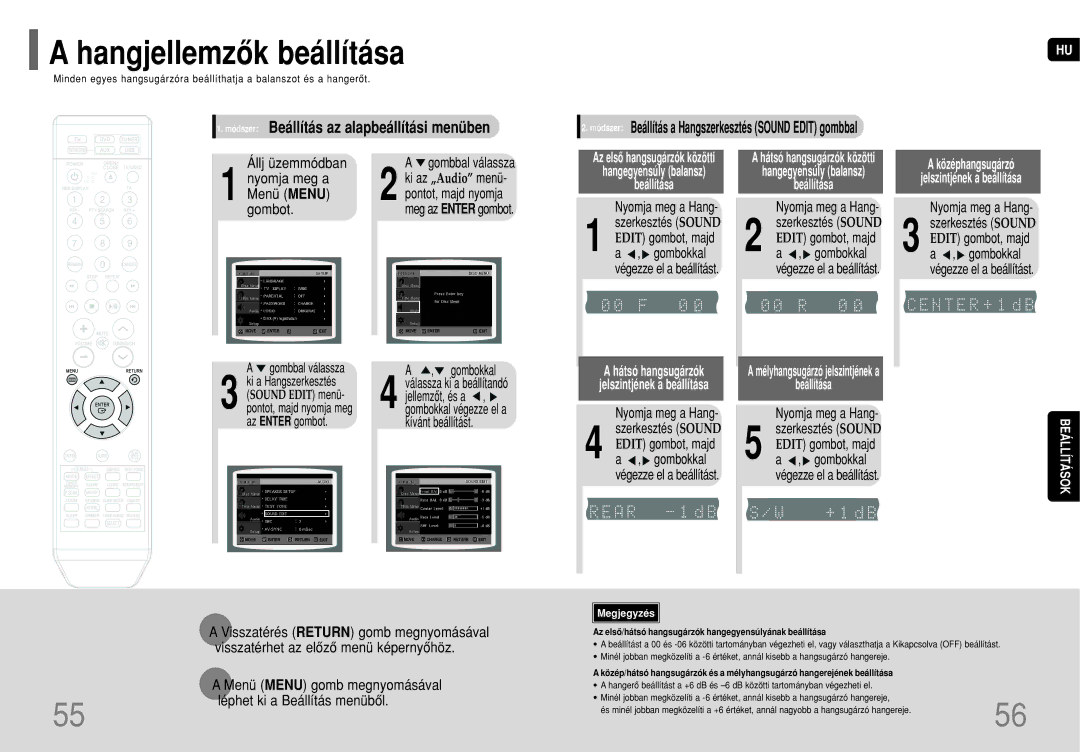 Samsung HT-THQ25R/ELS, HT-THQ22R/ELS manual Hangjellemzôk beállítása, Jellemzôt, és a, Nyomja meg a Hang 