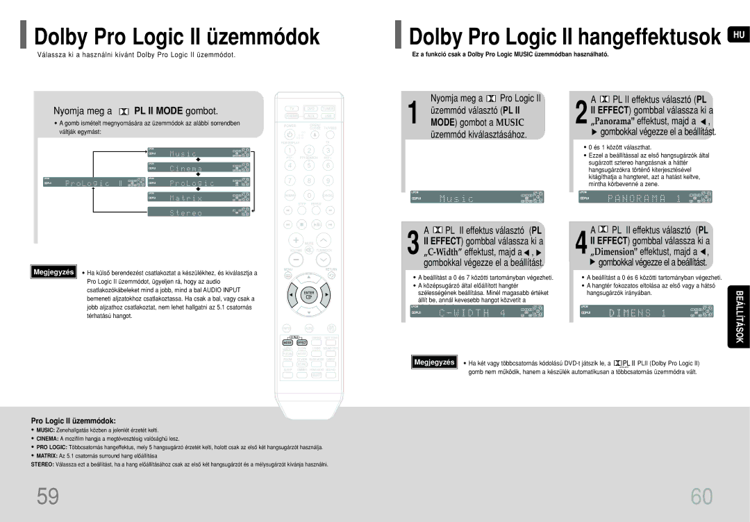 Samsung HT-THQ25R/ELS, HT-THQ22R/ELS manual Dolby Pro Logic II üzemmódok 