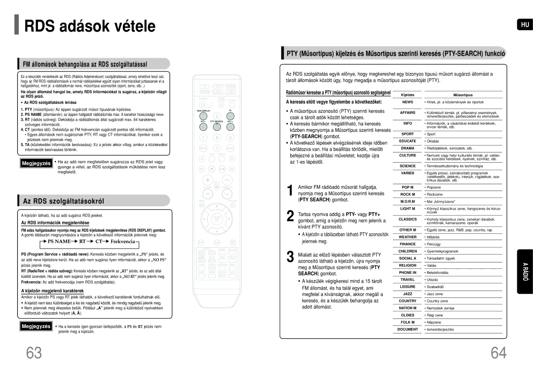 Samsung HT-THQ25R/ELS manual RDS adások vétele, FM állomások behangolása az RDS szolgáltatással, Az RDS szolgáltatásokról 