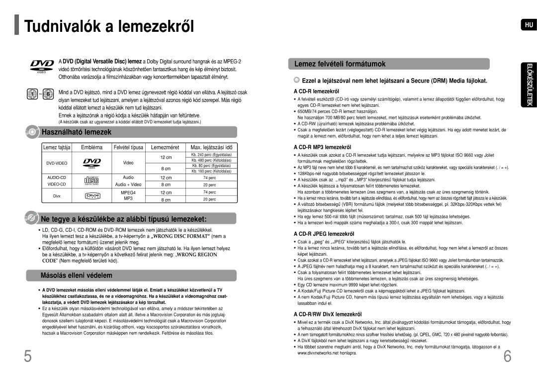 Samsung HT-THQ22R/ELS manual Tudnivalók a lemezekrôl, Másolás elleni védelem, Lemezméret, Embléma, Max. lejátszási idô 