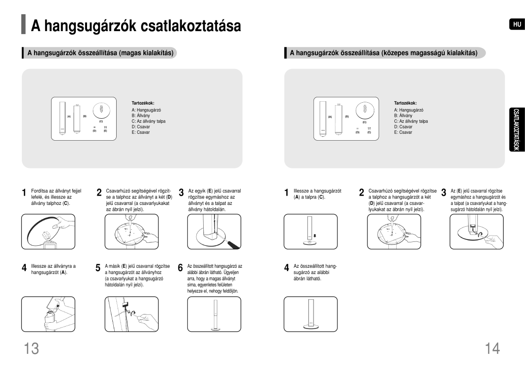 Samsung HT-THQ22R/ELS manual Fordítsa az állványt fejjel, Lefelé, és illessze az, Állvány talphoz C, Az ábrán nyíl jelzi 