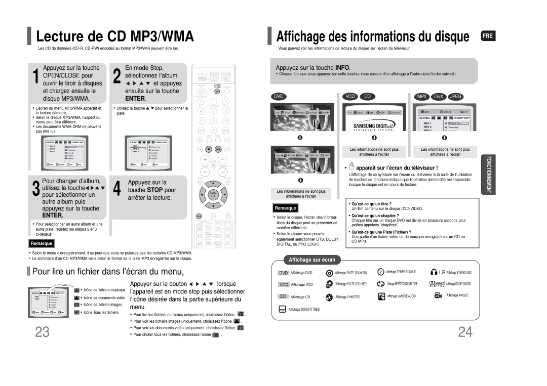 Samsung HT-THQ25R/ELS manual Lecture de CD MP3/WMA 