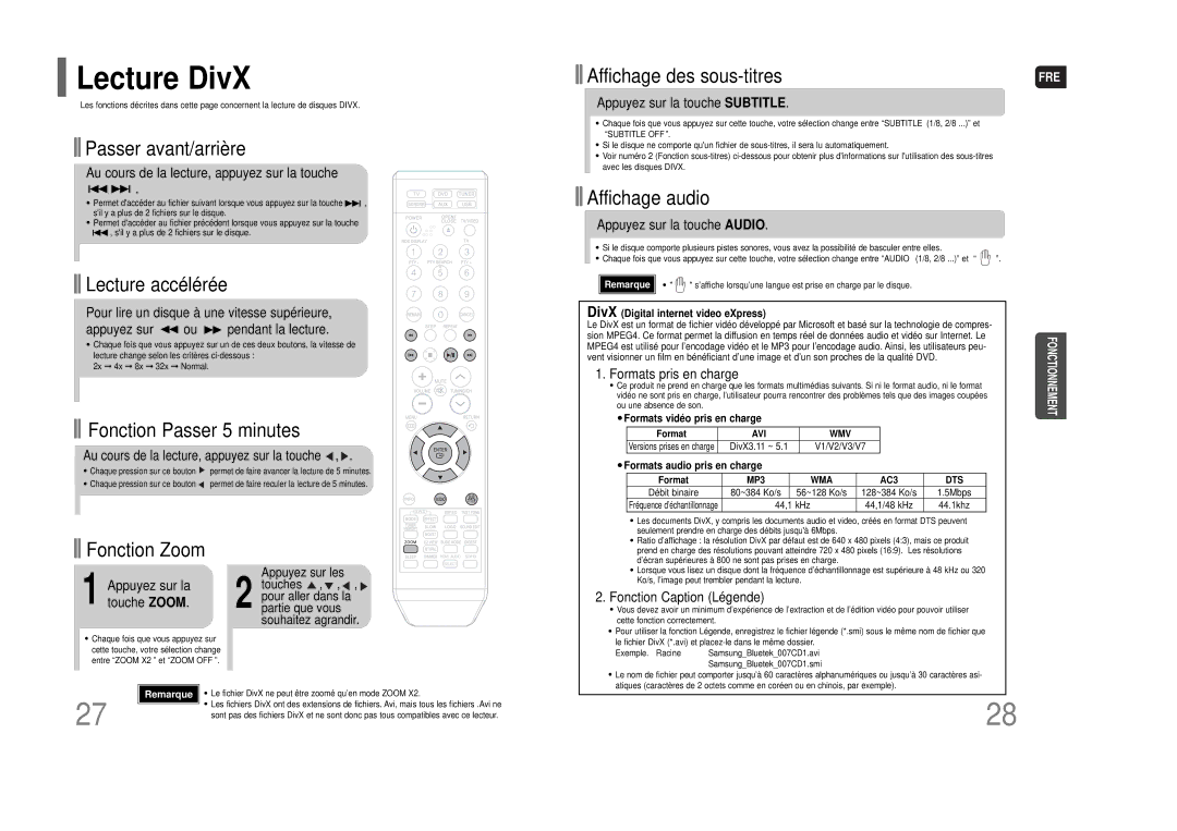 Samsung HT-THQ25R/ELS manual Lecture DivX 