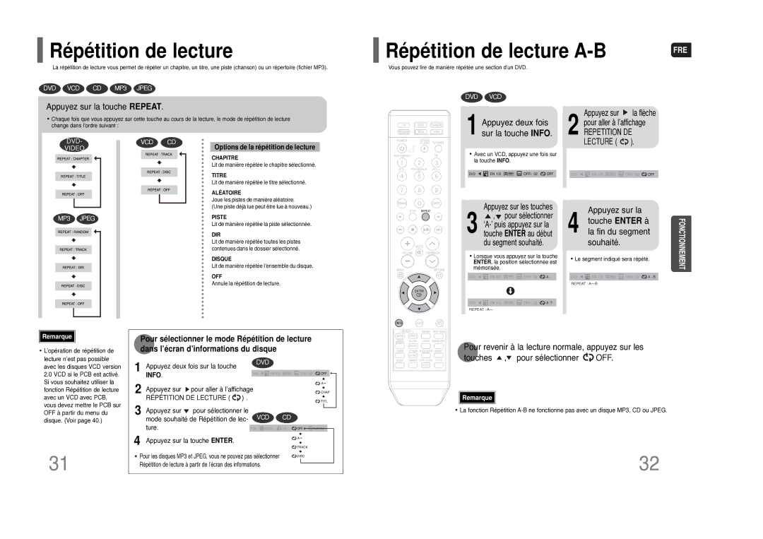 Samsung HT-THQ25R/ELS manual Répétition de lecture A-B 