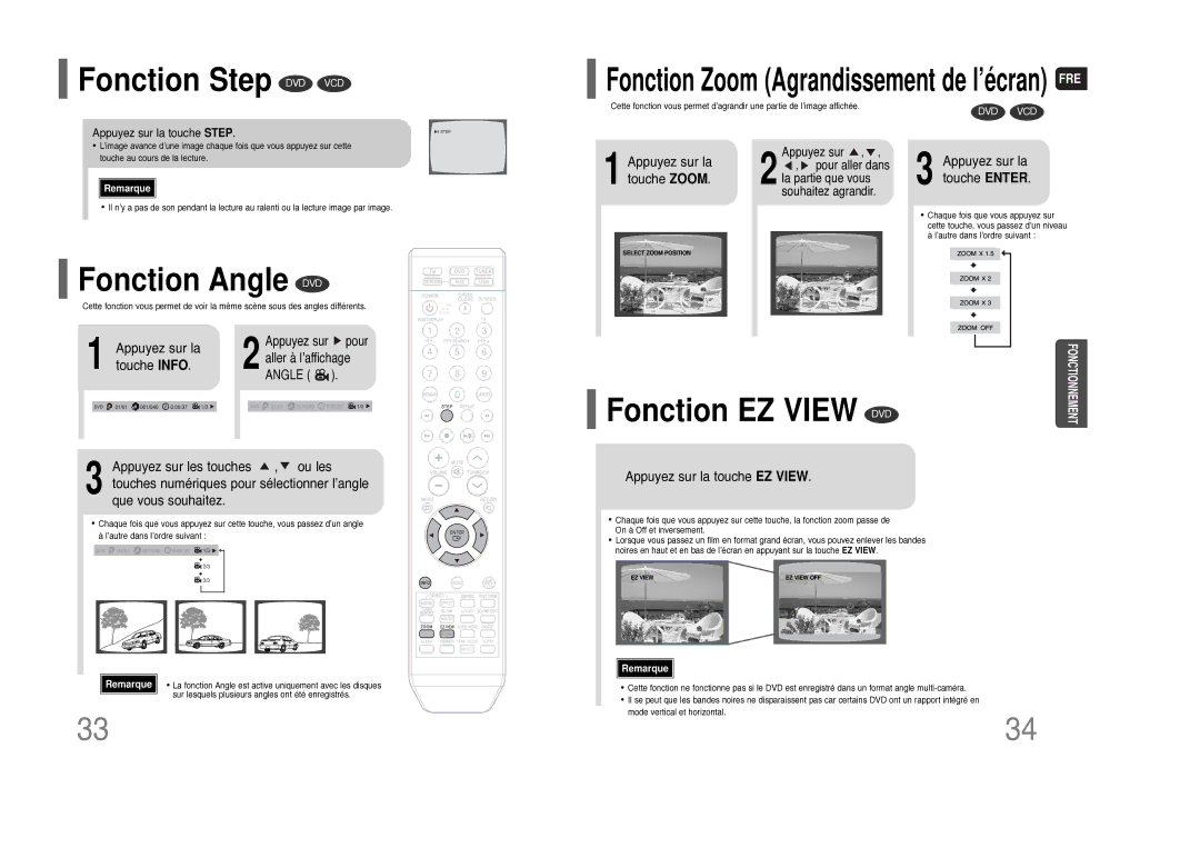 Samsung HT-THQ25R/ELS manual Fonction Step DVD VCD, Fonction Angle DVD 