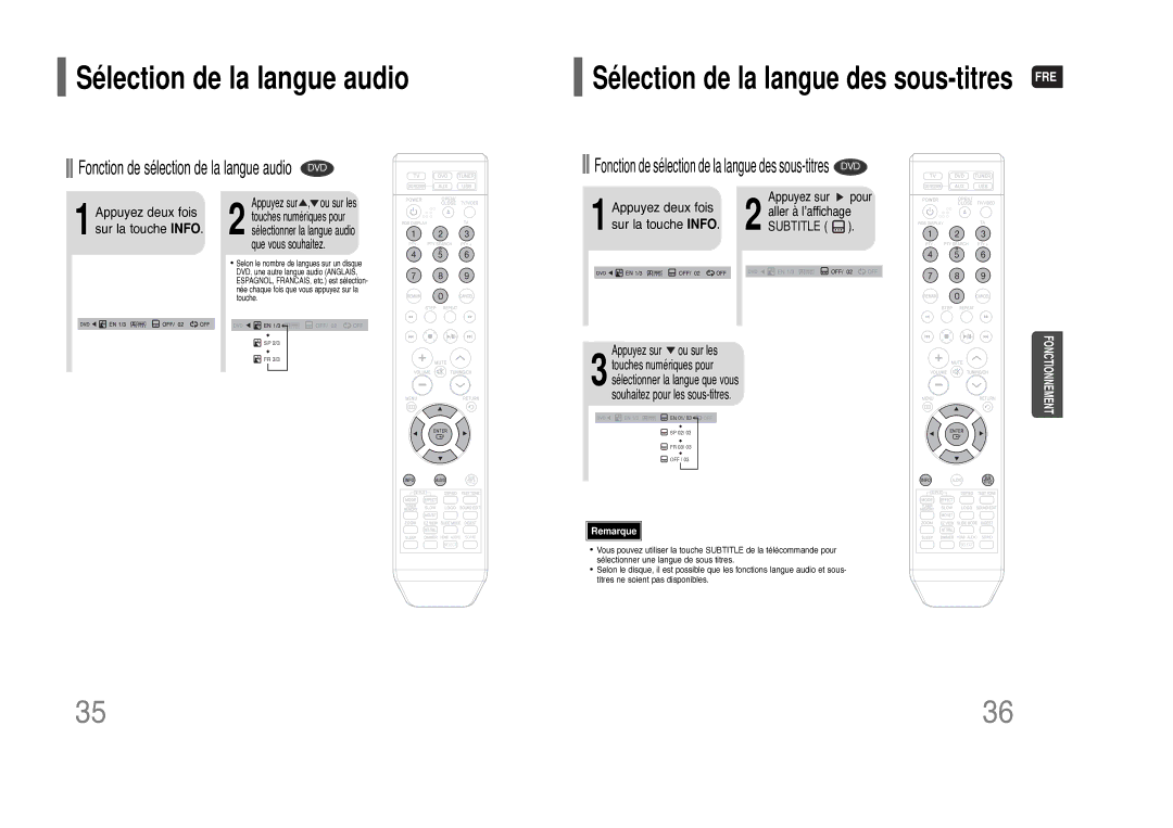 Samsung HT-THQ25R/ELS manual Sélection de la langue audio 