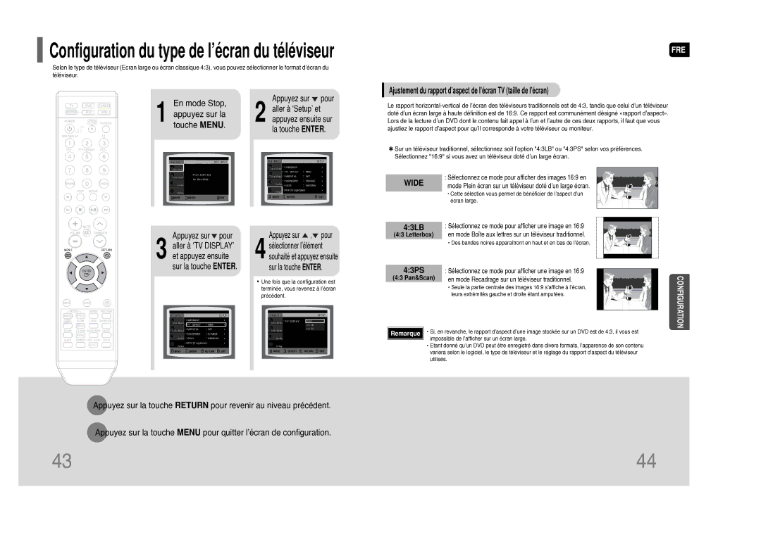 Samsung HT-THQ25R/ELS manual Configuration du type de l’écran du téléviseur, 43LB 