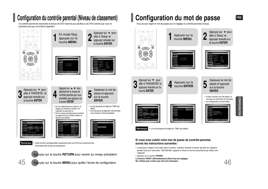 Samsung HT-THQ25R/ELS manual Configuration du mot de passe 