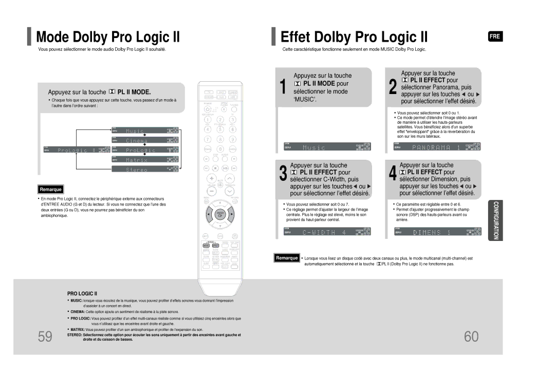 Samsung HT-THQ25R/ELS manual Appuyez sur la touche PL II Mode, PL II Mode pour, Sélectionner le mode, PL II Effect pour 