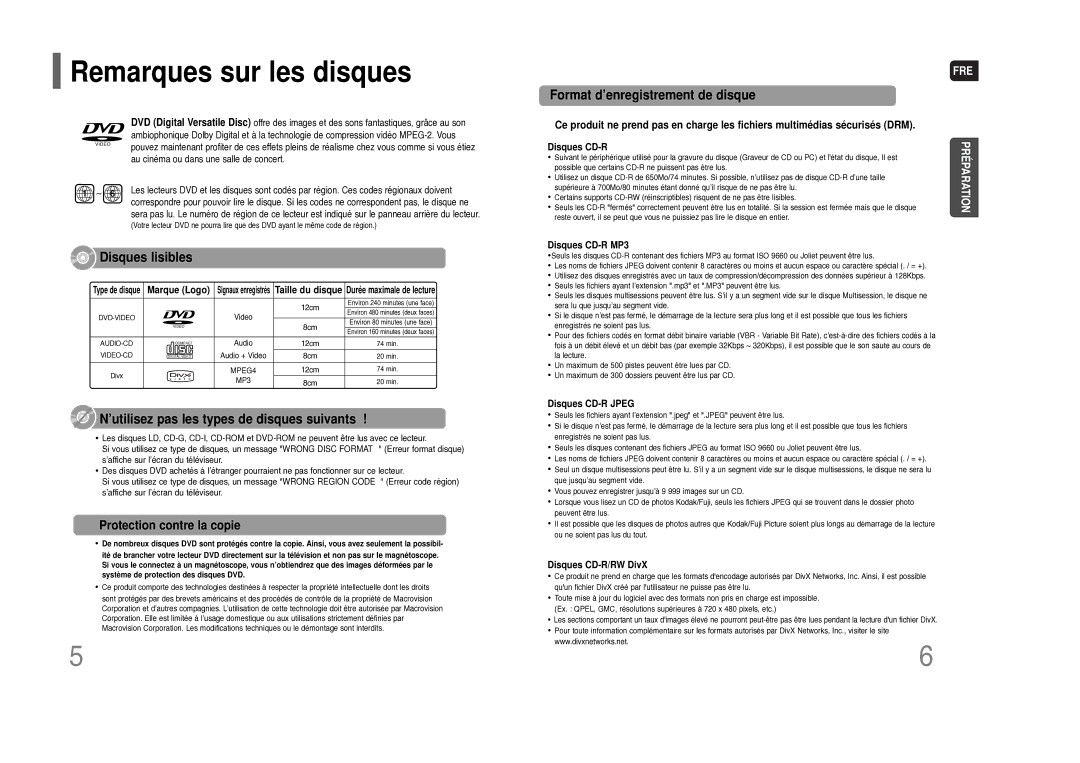 Samsung HT-THQ25R/ELS manual Remarques sur les disques, Protection contre la copie 