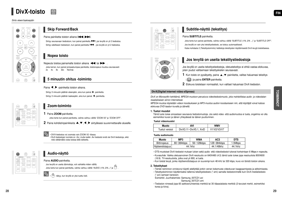 Samsung HT-THX25R/XEE, HT-THX22R/XEE manual DivX-toisto DivX 