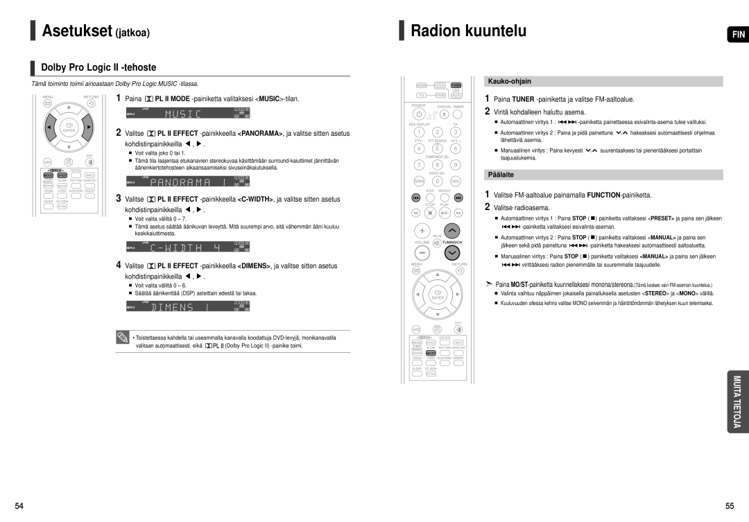 Samsung HT-THX22R/XEE, HT-THX25R/XEE manual Radion kuuntelu, Dolby Pro Logic II -tehoste, Kauko-ohjain, Päälaite 