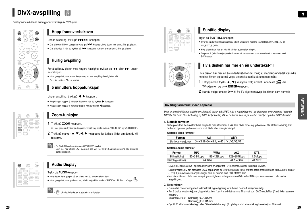 Samsung HT-THX25R/XEE, HT-THX22R/XEE manual DivX-avspilling DivX 