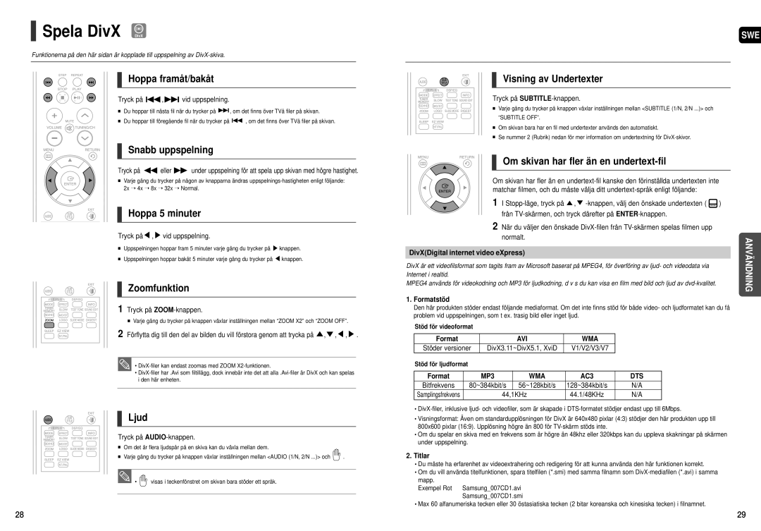 Samsung HT-THX25R/XEE, HT-THX22R/XEE manual Spela DivX DivX 