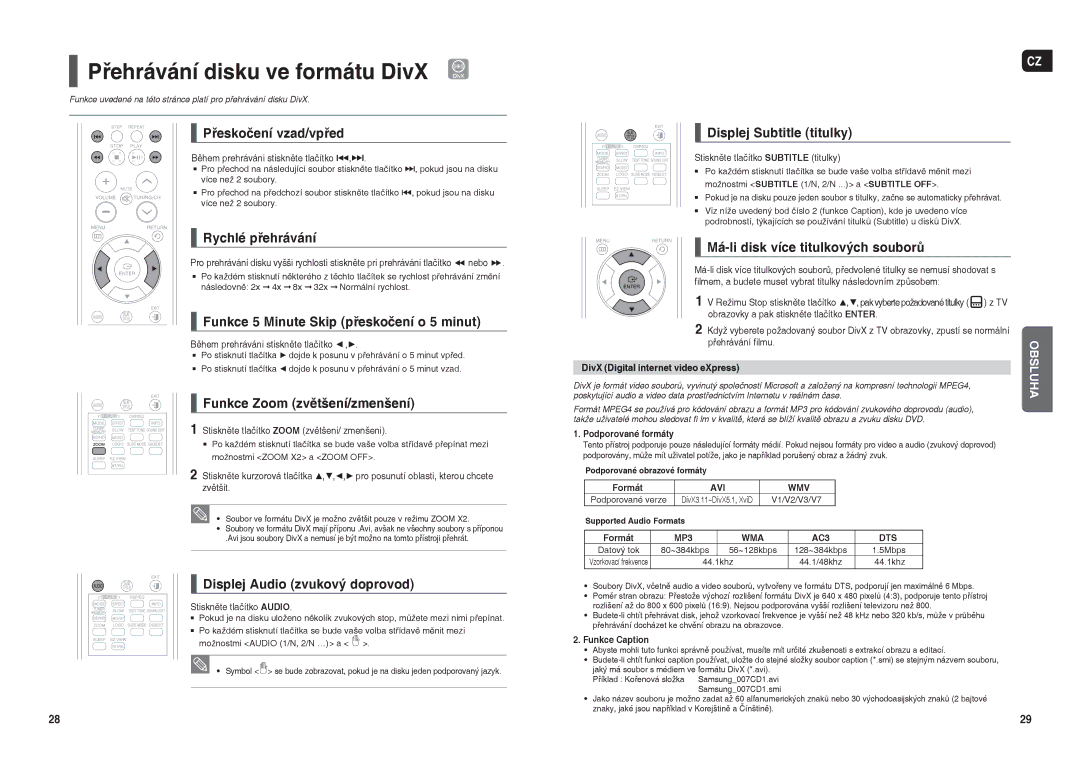 Samsung HT-THX22R/XEO manual Přehrávání disku ve formátu DivX 