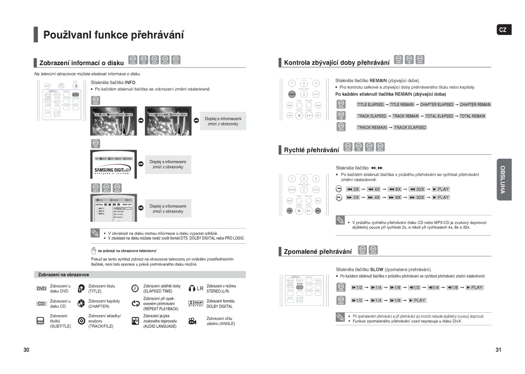 Samsung HT-THX22R/XEO manual PoužIvanI funkce přehrávání, Zobrazení informací o disku DVD CD MP3 Jpeg DivX 