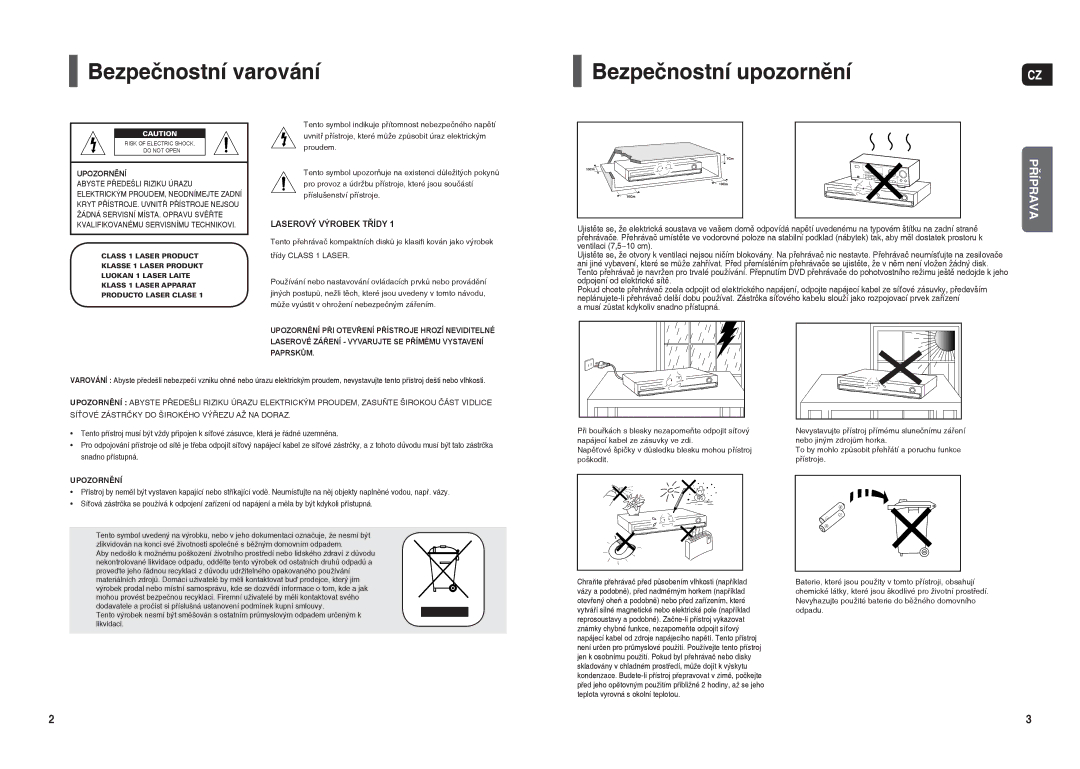 Samsung HT-THX22R/XEO manual Bezpečnostní varování Bezpečnostní upozornění, Upozornění 