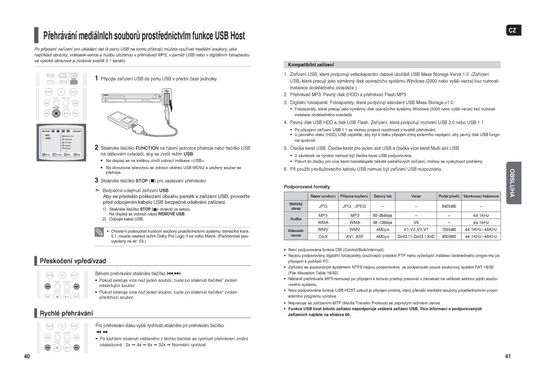 Samsung HT-THX22R/XEO manual Přeskočení vpřed/vzad, KompatibilnI zařízení 