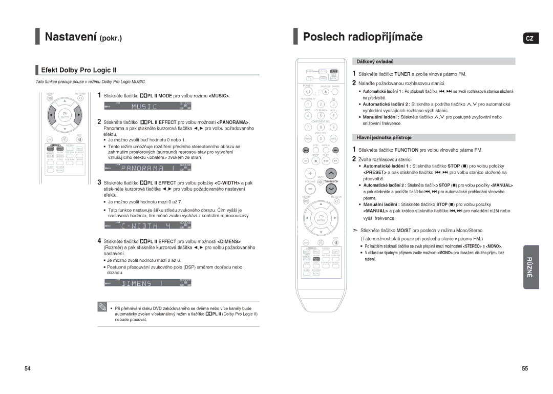 Samsung HT-THX22R/XEO Poslech radiopřijímače, Efekt Dolby Pro Logic, Dálkový ovladač, Hlavní jednotka přístroje, Rušení 