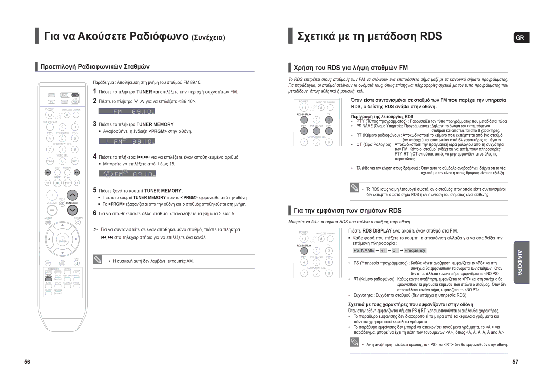 Samsung HT-THX22R/XEO Για να Ακούσετε Ραδιόφωνο Συνέχεια, Σχετικά με τη μετάδοση RDS, Προεπιλογή Ραδιοφωνικών Σταθμών 