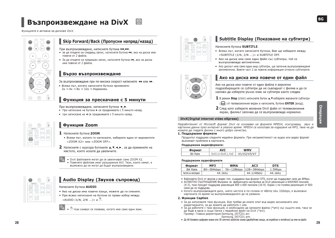 Samsung HT-THX25R/XEF, HT-THX25R/XEO, HT-THX22R/XEO manual Възпроизвеждане на DivX 