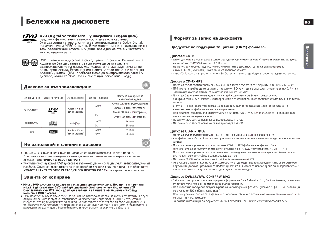 Samsung HT-THX25R/XEO, HT-THX25R/XEF Бележки на дисковете, Дискове за възпроизвеждане, Не използвайте следните дискове 