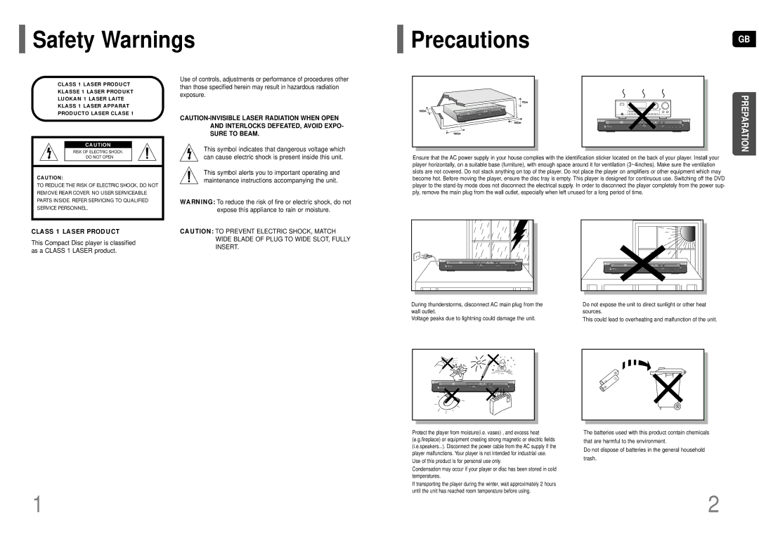 Samsung HT-TKP75R/XFO, HT-KP70R/XFO manual Safety Warnings, Precautions 