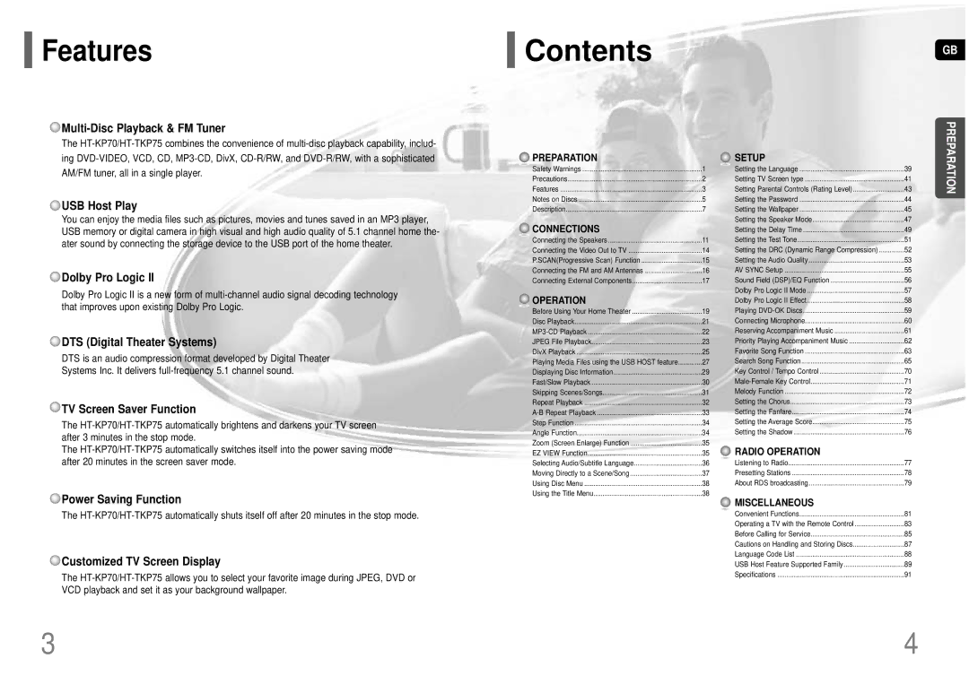 Samsung HT-KP70R/XFO, HT-TKP75R/XFO manual Contents 