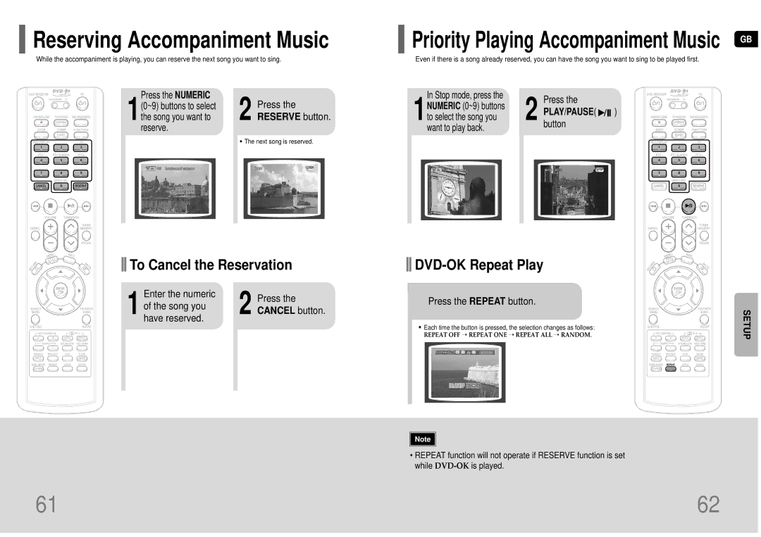 Samsung HT-TKP75R/XFO, HT-KP70R/XFO manual To Cancel the Reservation, DVD-OK Repeat Play, Reserve button, Cancel button 